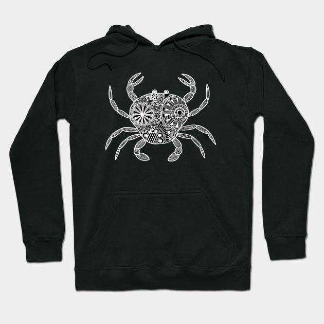 Mandala Crab (black and white inverted) Hoodie by calenbundalas